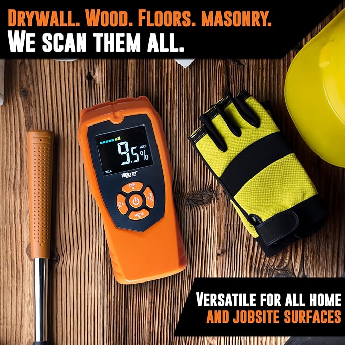 Mutt Tools Pinless Moisture Meter for Drywall – Non-Destructive Wood Moisture Meter for Walls, Wood and Masonry – Detects up to 2 Inches Below the Surface