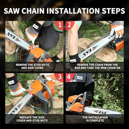 E & S 3 Pack 20 Inch Chainsaw Chain .325" Pitch .063" Gauge 81 Drive Links Semi-Chisel Chain Saw Chains for Husqvarna, Poulan, Craftsman, Greenworks and More Chainsaw Brands