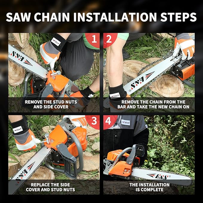 E & S 3 Pack 10 Inch Chainsaw Chain 3/8" LP Pitch .043" Gauge 40 Drive Links Semi-Chisel Chain Saw Chains for Husqvarna, Poulan, Craftsman, Greenworks and More Chainsaw Brands