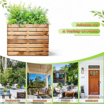 Metal Planter Box Rectangular Planter Box with Drainage Hole, Outdoor Large Planters, All-Weather Use, Rust-Resistance, for Flowers Plants, 29.9" L × 12" W × 24" H, Dark Walnut