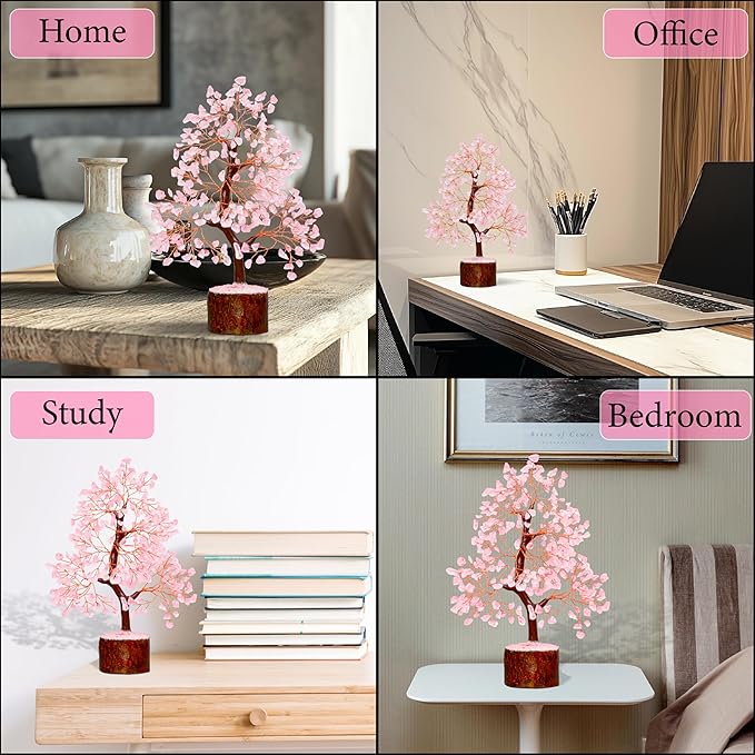 ZENFULSTONE Rose Quartz Crystal Tree of Life for Love & Healing Décor for Home and Office | Handmade Bonsai for Emotional Support & Harmony as Symbol of Piece for Loved Ones