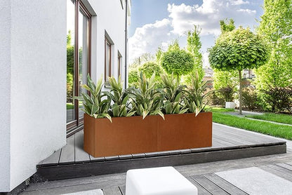 Corten Steel Corner Metal Planter Box L36 x W12 x D16 Rusted Garden Steel Planter Pot for Patio Modern Farmhouse Rustic Design (L36 x W12 x D16, Rusted)