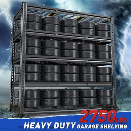 REIBII 48" W Garage Shelving, 5-Tier Wire Shelving Load 2750LBS, Adjustable Metal Storage Shelves, Garage Shelves for Basement, Warehouse, Workshop, Kitchen, 48" W x 18" D x 72" H