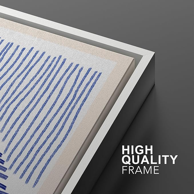 Ashbrook Framed Wall Art Print Set Navy Blue Geometric Color Block Lines Abstract Shapes Illustrations Modern Art Boho Scenic Colorful Chic for Living Room, Bedroom, Office - 24"x36"x3 White