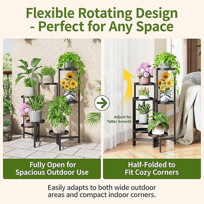 7 Tiered Metal Corner Plant Stand Indoor Outdoor, Tall Large Folding Rack with Rust Proof 7.9 Inch Wide Tray, Heavy Duty Flower Shelf for Multiple Plants for Patio - BlackDisk