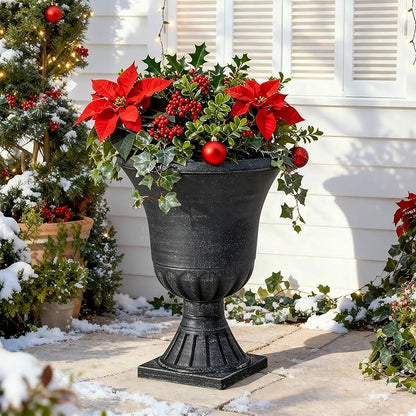 22" Tall Planters Set of 2, Washed Black Urn Outdoor Pots for Plants, Versatile Indoor/Outdoor Flower Pots w/Drainage Holes for Patio, Garden, Porch & Living Room Decor, Ideal Gift