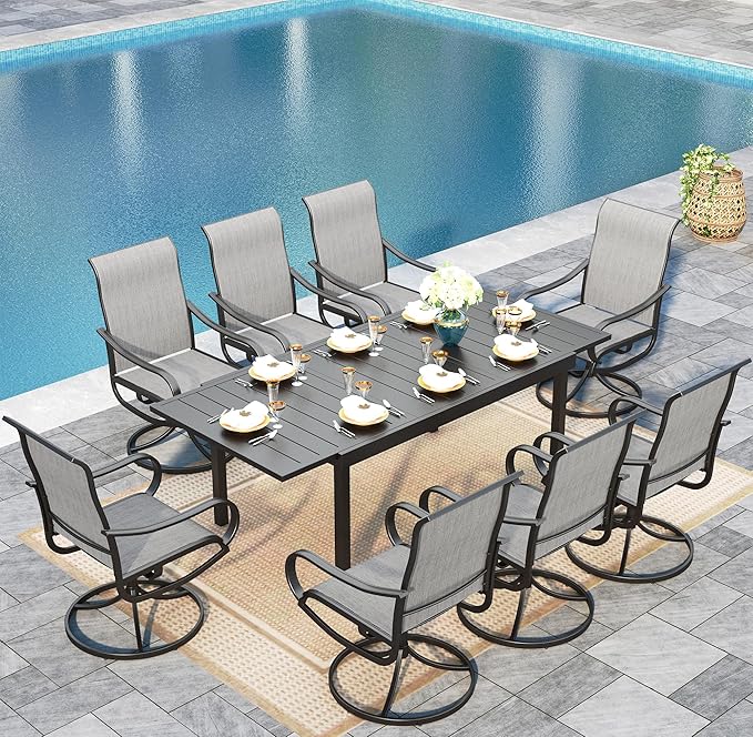 Sophia & William Outdoor Dining Set Patio Dining Sets Patio Table and Chairs Set 9 Pieces Outdoor Dining Table for 8 with Swivel Patio Chairs Patio Set for Garden Pool All Weather Grey