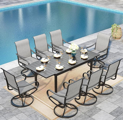 Sophia & William Outdoor Dining Set Patio Dining Sets Patio Table and Chairs Set 9 Pieces Outdoor Dining Table for 8 with Swivel Patio Chairs Patio Set for Garden Pool All Weather Grey