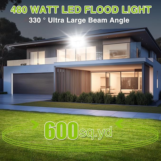 STASUN 2 Pack LED Flood Lights Outdoor, Max Series 480W 48000lm 6000K Daylight IP66 Waterproof, Commercial Parking Lot Lights, 3 Heads for Yard Street Stadium Outdoor Area Floodlight Security Light