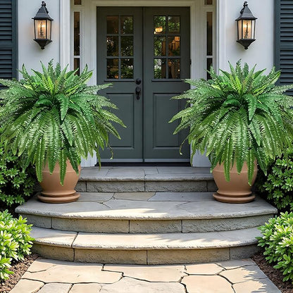Artificial Ferns for Outdoors Large Greenery Plants, Set of 2 Fake Ferns, 48in Lifelike Faux Fern with 88 Branches Ideal for Porch Windowsill Indoor Home Decor, Planters Potted or Hanging