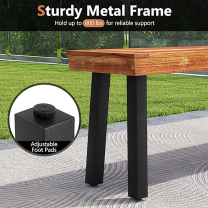COSTWAY Set of 2 Outdoor Acacia Wood Benches, 2-3 People Backless Garden Benches with Metal Frame for Patio, Deck, Yard and Entryway