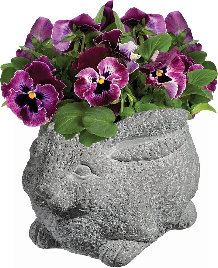 Classic Home and Garden Cement Buddies Animal Planter - Cute Desk Decoration - UV Coated Animal Vase w/Removable Drain Plug -Succulent Planter for Indoor/Outdoor Use (Rabbit Planter, Natural, Small)