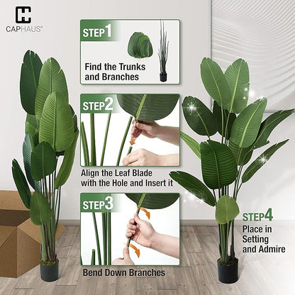 CAPHAUS 7FT Artificial Bird of Paradise Tree, UV Resistant Potted Fake Plant with Dried Moss for Indoor Outdoor Use, Realistic Large Floor Plant for Home Office Decor, No Maintenance