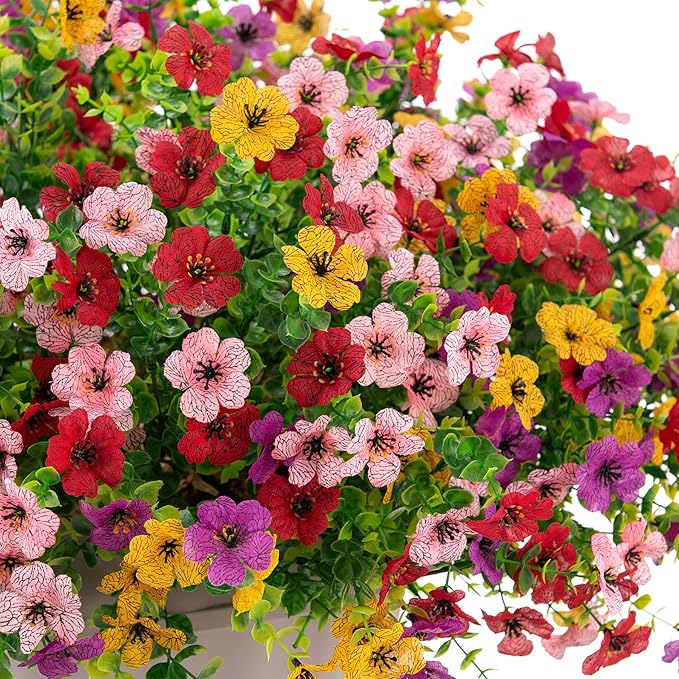 Artificial Fake Mums Flowers for Outdoor Fall Decor,12 Bundles Faux Flowers Plants Silk Daisy for Planter Pot Colorful UV Resistant Look Real for Front Door Porch Patio Outside Yard