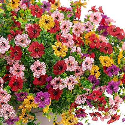 Artificial Fake Mums Flowers for Outdoor Fall Decor,12 Bundles Faux Flowers Plants Silk Daisy for Planter Pot Colorful UV Resistant Look Real for Front Door Porch Patio Outside Yard