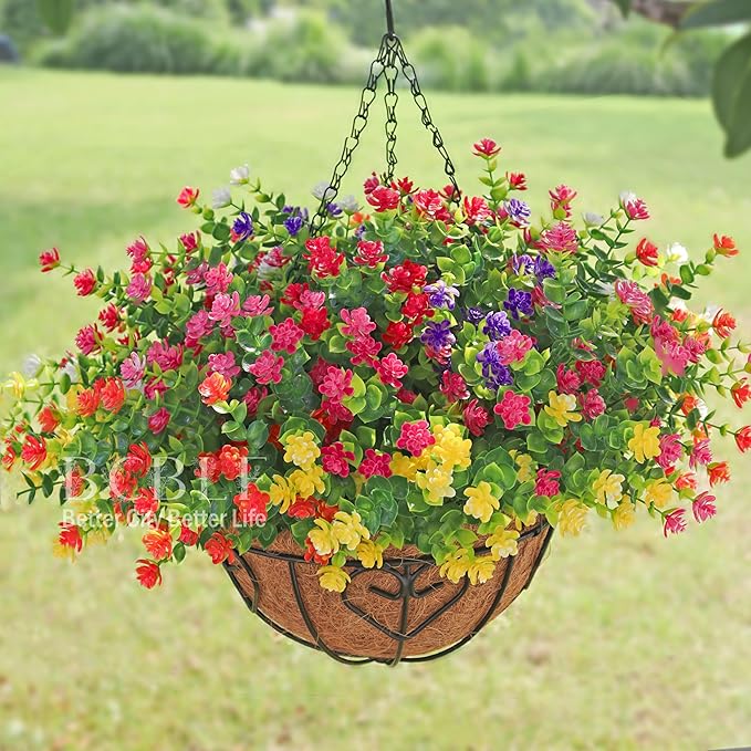 Artificial Flowers for Outdoors, 12 Bundles UV Resistant Realistic Faux Plants for Outside Porch Planter, Spring Summer Home Garden Decoration, Pink