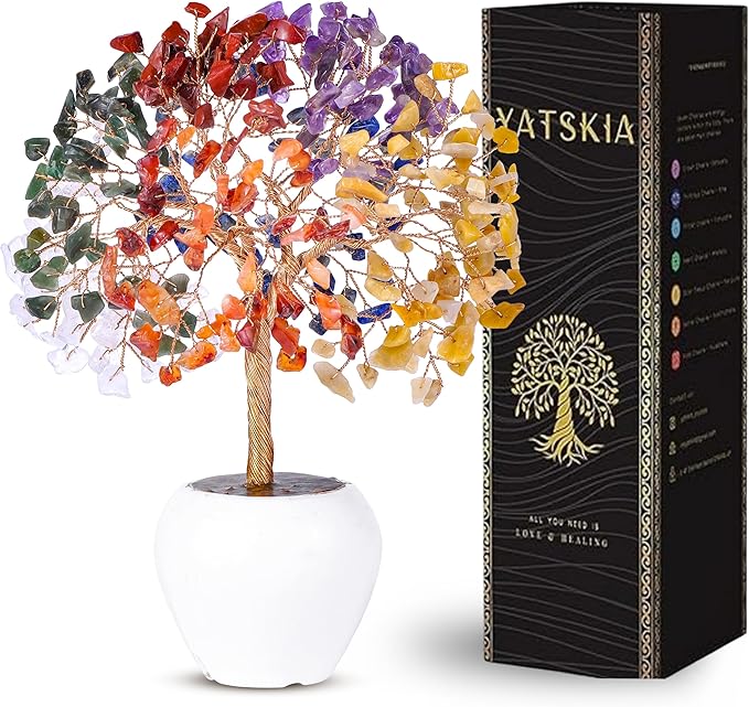 Yatskia Seven Chakra Tree - Chakra Stones & Healing Crystals, Crystal Tree of Life, Shelf Decor, Birthday Gifts for Women, Room & Office Decor, Unique Gifts