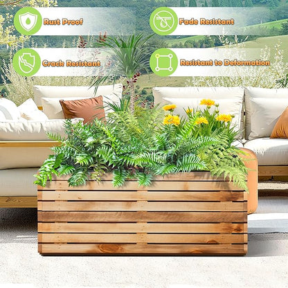Metal Planter Box Rectangular Planter Box with Drainage Hole, Outdoor Large Planters, All-Weather Use, Rust-Resistance, for Flowers Plants, 38" L × 15" W × 16.3" H, Dark Walnut