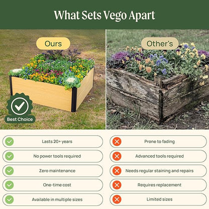 Vego garden Woodgrain Series Raised Garden Bed, 16'' Tall 4' x 4' Wooden-Look Metal Planter Box Outdoor for Gardening Vegetables Flowers Herbs