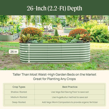 Vego garden 26" Extra Tall Raised Garden Bed Kits, 9 in 1 Modular Raised Planter Box for Vegetables Flowers Fruits Oval Metal Raised Garden Pearl White