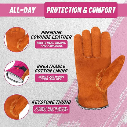 HLDD HANDLANDY 2 Pairs Leather Work Gloves for Men & Women, Reinforced Durable Palm for Welding, Farm, Gardening, Driving