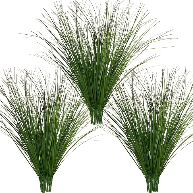 24PCS Realistic Minimalist Artificial Grass, Green, 17 inches, Plastic, Perfect for Indoor and Outdoor Decoration