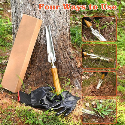 5-in-1 Stainless Steel Hand Weeder Puller Tool & Dandelion Fork Knife - Hand Weed Removal Tool for Weeding, Planting, Transplanting, Soil Cultivating & Flower Care（13.8-inches