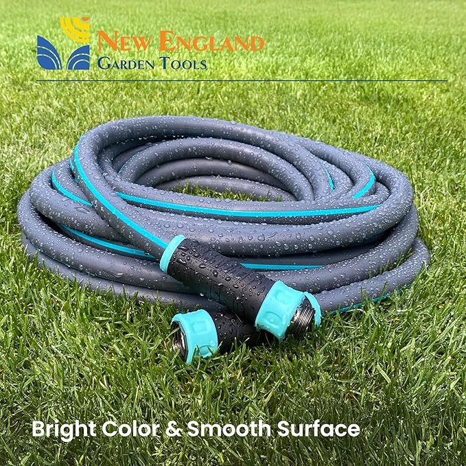 Hybrid Garden Water Hose 75 ft x 5/8”, Durable Heavy Duty Material, Kink-Free with Swivel Grips and Anodized Couplings, 700006 by New England Garden Tools