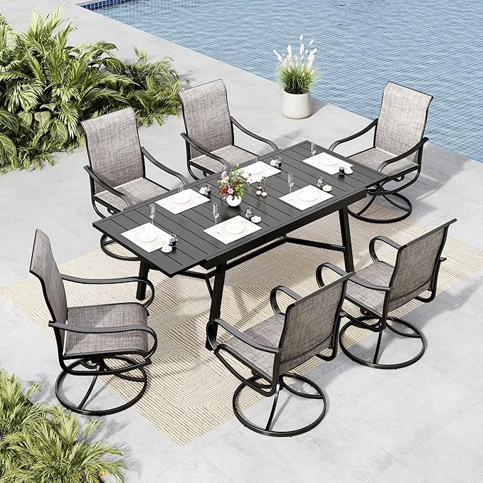 MFSTUDIO Patio Dining Set for 6, Expandable Patio Table and Chairs Set, 7 Piece Outdoor Dining Set for Deck/Backyard/Poolside/Garden
