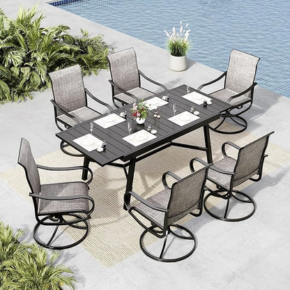 MFSTUDIO Patio Dining Set for 6, Expandable Patio Table and Chairs Set, 7 Piece Outdoor Dining Set for Deck/Backyard/Poolside/Garden