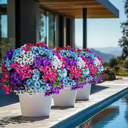 Artificial Pansies Outdoor Fake Plants - 16 Bundles UV Resistant No Fade Faux Shrubs Plastic Greenery Home Garden Porch Patio Decoration (16, Mixed03)