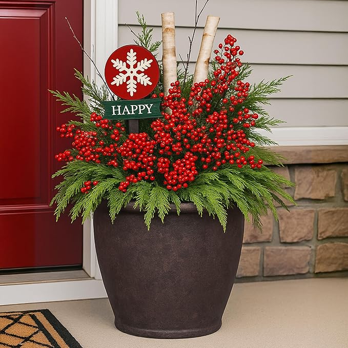 Sunnydaze 24-Inch Anjelica Large Plastic Pot for Plants - Double-Walled Outdoor Polyresin Round Planter Porch Pot with Drillable Drainage Holes - Rust - 2pk