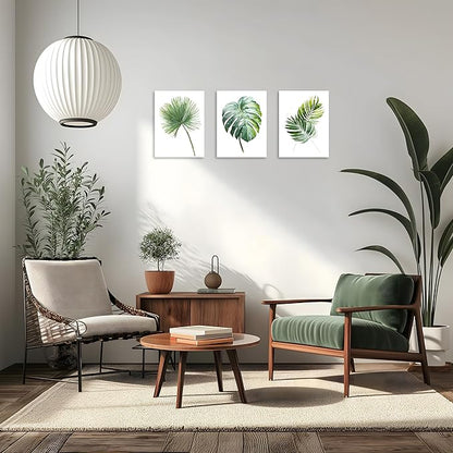 TutuBeer 3 Panels Botanical Plant Wall Art Green Plant Picture Neutral Botanical Wall Prints Aesthetic Leaf Picture for Living Room Kitchen Hallway Bedroom Ready to Hang Each Panel 12"X16"