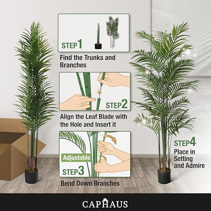 CAPHAUS 5FT Artificial Palm Tree Potted, Realistic Fake Palm Plant for Indoor & Outdoor, UV Resistant Low Maintenance Faux Tree for Home Office, Living Room, Covered Patio Decor