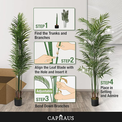 CAPHAUS 5FT Artificial Palm Tree Potted, Realistic Fake Palm Plant for Indoor & Outdoor, UV Resistant Low Maintenance Faux Tree for Home Office, Living Room, Covered Patio Decor