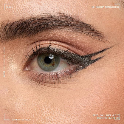 NYX PROFESSIONAL MAKEUP Epic Ink Glitz Liner, Waterproof Metallic Liquid Eyeliner with Vegan Formula - Graphite Glitz (Shimmer Graphite Black)