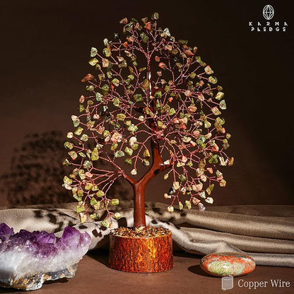 Crystal Tree of Life Unakite Healing Crystal Trees for Home & Office Decoration, Handmade Crystal Money Bonsai Trees for Positive Energy, Good Luck, Christmas Decor, Birthday Gifts for Women, Mom
