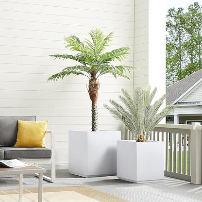 Wallowa Metallic Heavy Cube Square Planter, No Assembly Required, Seamless Large Outdoor Planter, Tall Plants and Flowers 17'Lx17'Wx20'H 24lbs White