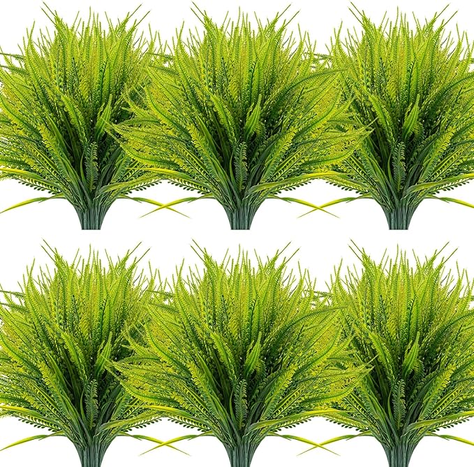 12 Bundles Artificial Plants Outdoor Fake Boston Fern Greenery with Flowers Faux UV Resistant Shrubs Garden Patio Porch Window Box Farmhouse Hanging Decor(Green)