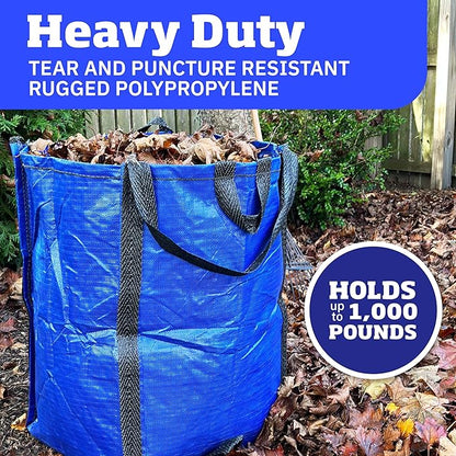 DURASACK Heavy Duty Home and Yard Bags 48-Gallon Reusable Self-Standing Lawn and Leaf Bags Garbage Can with Reinforced Handles, Blue, 3 Pack