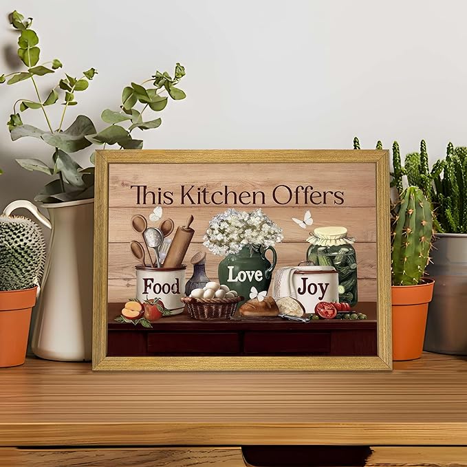 Vintage Kitchen Pictures Wall Decor, Country Kitchen Food Still Life Wall Art, Dining Room Decor Oil Painting, Canvas Prints Picture For Dining Room Kitchen Home Decor 12x16 Inch Wood Framed