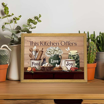 Vintage Kitchen Pictures Wall Decor, Country Kitchen Food Still Life Wall Art, Dining Room Decor Oil Painting, Canvas Prints Picture For Dining Room Kitchen Home Decor 12x16 Inch Wood Framed