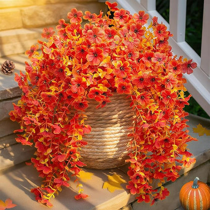HyeFlora Fall Artificial Flowers for Outdoors Fake Silk Flower, 2Pcs Red Orange Daisy Autumn Decor, Realistic Hanging Decoration Plants, UV & Fading Resistant for Porch Patio Balcony Planter