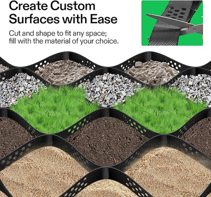 VIVOSUN 2’’ Depth Ground Grid, 6.5 x 17 ft, High-Density HDPE Geo Cell, 1885 lb per sq ft Load, Foldable & Tensile, Easy Installation with Gloves, Ideal for Gardens, Driveways, Pathways, Slopes