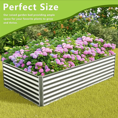 8x4x2FT Galvanized Raised Garden Bed Kit,Vegetable Boxes-Rectangle Metal Flower Box,Large Planter Raised Beds Outdoor Garden for Planting,Fruit,Herb-Silver