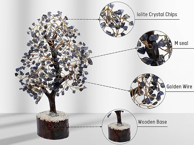 Iolite Natural Healing Premium Crystal Bonsai Feng Shui Fortune Money Tree of Life for Home Office Decor (Gift Box Ready,10-12 Inch)