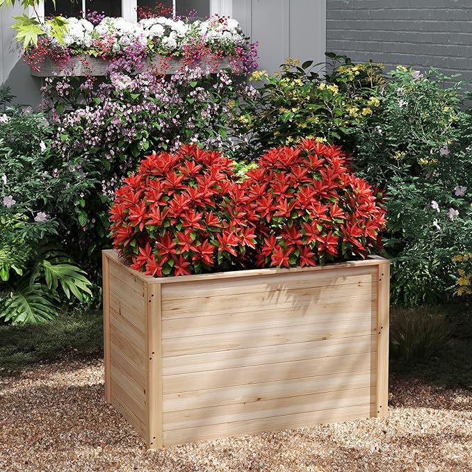 Giantex Set of 2 Wood Raised Garden Bed, 40"x25"x26" Elevated Planter Box w/Open-Ended Base for Deep-Rooted Plant Vegetable Fruit Flower, Outdoor Solid Wood Planter for Patio Backyard (40"x25"x26")