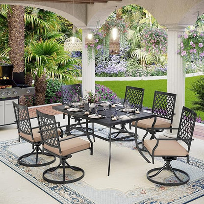 MFSTUDIO Patio Dining Sets for 6, Metal Outdoor Table and Chairs Set, 7 Piece Outdoor Furniture Dining Set for Deck Backyard