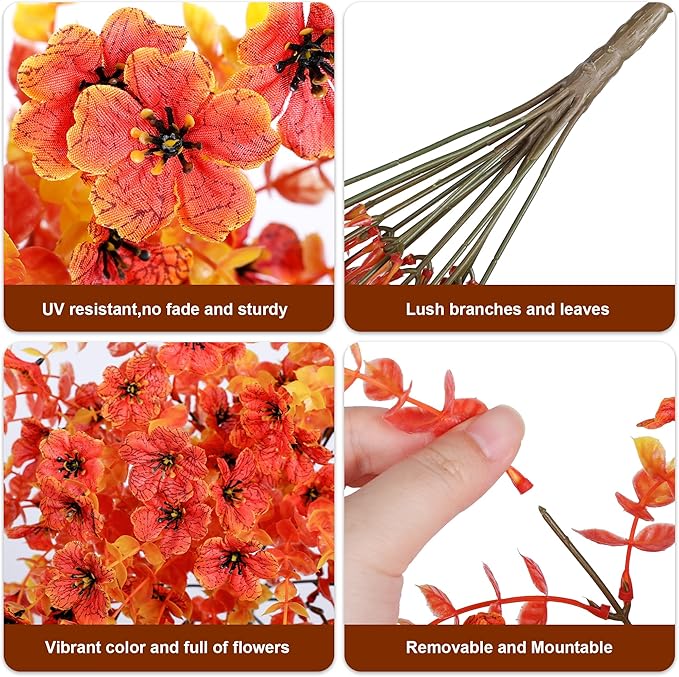 HyeFlora Fall Artificial Flowers for Outdoors Fake Silk Flower, 2Pcs Red Orange Daisy Autumn Decor, Realistic Hanging Decoration Plants, UV & Fading Resistant for Porch Patio Balcony Planter