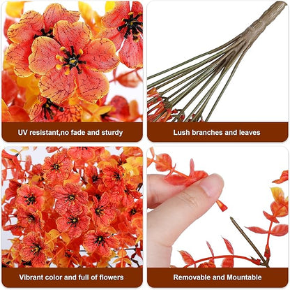 HyeFlora Fall Artificial Flowers for Outdoors Fake Silk Flower, 2Pcs Red Orange Daisy Autumn Decor, Realistic Hanging Decoration Plants, UV & Fading Resistant for Porch Patio Balcony Planter